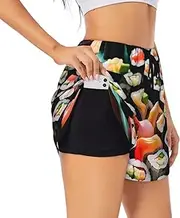 [GaxfjRu] Sushi Print Women's Running Shorts High Waisted Running Shorts Pocket Sporty Gym Elastic Short