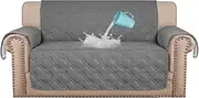 [Smarcute] 100% Waterproof Sofa Covers Couch Covers Sofa Slip Covers Quilted Sofa Protectors from Pets/Dogs/Kids with Non Slip Backing, Stay in Place with Strap (2 Seater, Grey)