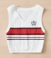 SHEIN EZ wear Letter Patched Striped Pattern Crop Tank Top Size Large