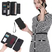 For iPhone 13/14 Series Women Wallet Case Flip Detachable with Card Holder Phone Cover Purse