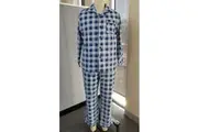 Mens PJS 100% Cotton Flannelette Blue Check Long Pyjamas Size S-XXL (8826)