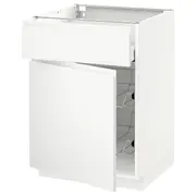 METOD / MAXIMERA base cab w wire basket/drawer/door, white/Voxtorp matt white, 60x60x80 cm
