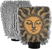 XYMZR Sun Moon by Person Absorbent Microfiber Car Wash Mitt, Funny Cute Anime Scratch Free for Cars Cleaning, Home Cleaning Mitts, 2 Pack, 10.24” L x 7.09” W