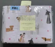 Cynthia Rowley 100% Cotton Flannel FULL Sheet Set Dogs Hearts Puppy Love NEW