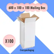 600x100x100mm Tall Packaging Carton Long Tube Mailing Boxes, 100 Pack (White)