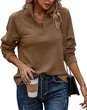 [BTFBM] Womens 2024 Fall Fashion Quarter Zip Sweatshirts Half Zip Casual Long Sleeve Solid Color V Neck Pullover Tops