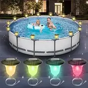 SOSFKIM Solar Pool Lights, Warm White LED Solar Pool Lights for Frame Pool, Auto ON/Off Waterproof Pool Lights, 4 Packs Pool Accessories