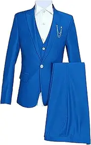 [JEShifangjiusu] Men's 1 Button Light Color Show Suit Wedding Dresses Formal Fashion 3 Sets Suits Prom Party Business Suit Vest Long Pants, Blue A2, S
