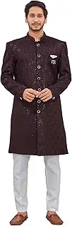 [Shreyanvi] Indian Designer Wedding Festive Wear Men's Jacquard Fabric Indo-Western Sherwani Pajama Set