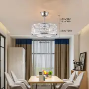 18"Ceiling Fan Lamp Crystal LED Caged Flush Mount Chandelier Bladeless w/ Remote