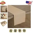 Handcrafted Beige Linen Table Runner 90 Inches Long - Classic Hemstitch Style