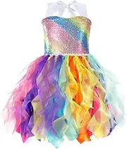 [Generic] Dress for Girls Sequin Tulle Pink Birthday Party Dresses for Toddler Kids Princess Fancy Sparkly Prom Outfit
