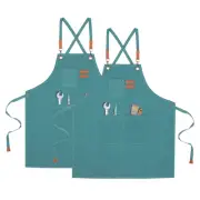 2pcs Adjustable Chef Apron Cross Back Aprons for Cooking Painting, Turquoise