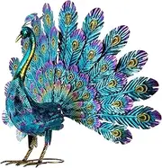 Alpine Corporation - 23" Tall Outdoor Metallic Peacock Tail Spread Yard Statue – Vibrant Garden Sculpture for Patio, Lawn, or Entryway (Multicolor)