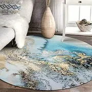 Lahome Marble Round Area Rug - 5'3" Washable Blue Distressed Circle Dinning Room Rug for Bathroom Kitchen Office Entry