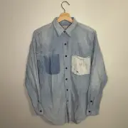 Polo Ralph Lauren Women Distressed Denim Patch Button Down Shirt Small NWT $198