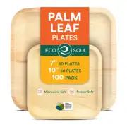 Compostable 7 & 10 Inch Palm Leaf Square Plates (100 Count) Like Bamboo Plate...