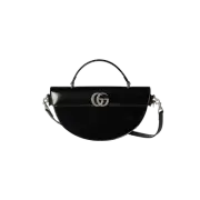 Gucci Half Moon Top Small Handle Bag Black Shiny Leather