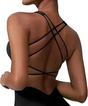 [Okdance] Women's Backless Sports Bra Spaghetti Strap Cross Back Gym Bra Low Impact Support for Sport Yoga Crop Top
