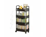 Black 4 Tier Trolley on Wheels Storage Rolling Cart Utility Kitchen Trolley Storage Rack Cart