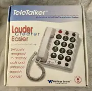 NIB William Sound TeleTalker Amplified Corded White Phone TEL 040 Big Button