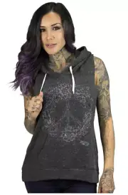 Sullen Angels Womens Peace Muscle Sleeveless Hooded Fleece Sweatshirt