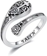 [POPLYKE] Spoon Ring for Women, 925 Sterling Silver, Oxidized Vintage Rings, Adjustable Size, Inspirational Jewellery for Women