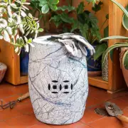18" Abstract Blue & Silver Garden Stool
