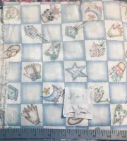 Moda Lori Gardner Garden Theme on Blue Checks Cotton Fabric By the Yard