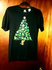 Stars wars Holiday T Shirt. Blk With Christmas tree with Star Wars characters.