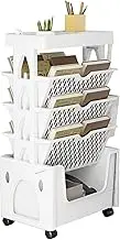 Moveable Bookshelf on Wheels - 5 Tier Mobile Book Shelf with Wheels Multipurpose - Space-Saving Rolling Cart Storage, Large Storage Rolling Carts with Wheels for Living Room, School Bag, Books