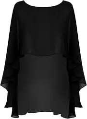 [Moggemol] Womens Bridal Chiffon High Low Shrug Cape Wedding Evening Shawls Wraps Cover Up Bolero Cardigan