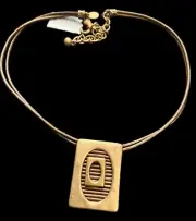 CHICOS BROWN LEATHER CORD NECKLACE ANTIQUE GOLD PENDANT NWT