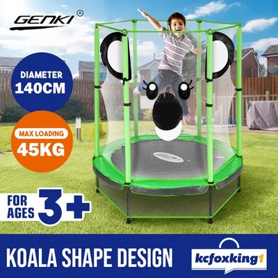 Genki Kids Koala Round Trampoline w/Safety Net Enclosure Outdoor Indoor 55 Inch