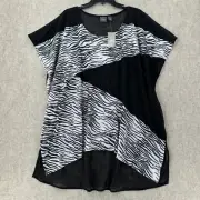 NWT Chicos Travelers Spliced Top XL Black Zebra Mesh Semi Sheer Blouse