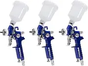 IPOTOOLS 3x Mini HVLP Paint Spray Gun - 0.5mm, 0.8mm, 1.0mm Nozzles - H2000 Professional Paint Spray System - Blue, Stainless Steel, Handheld