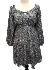 NWT Old Navy Smocked Peasant Dress Navy Blue Floral MEDIUM