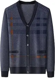 [Generic] Buttons Argyle Pattern Mens Cardigans Men's V Neck Pocket Sweaters Cardigan Slim Fit Button Knit Sweater