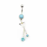 Dangle Belly Ring with Blue flower and Butterfly design 14g Surgical Steel