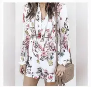 NWT bp. Nordstrom Ivory Floral Long Sleeve Romper - S