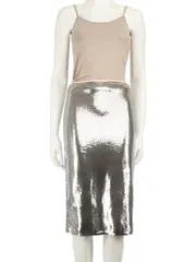 Silver Sequinned Knee Length Skirt