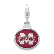 Sterling Silver Amore La Vita Rhodium-Plated Polished Enameled Mississippi State University Charm With Fancy Lobster Clasp
