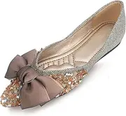 [DUWEIDU] Flats Women Rhinestone Wedding Flats Comfort Pointed Toe Ballet Flats Dress Flats for Women