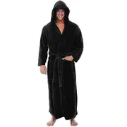 Bathrobes For Men,resort Hotel Home Spa Terry Robe Fleece Robe Plush Long Hooded Bathrobe black 2XL