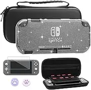 FUNDIARY Travel Carrying Case Accessories for Nintendo Switch Lite, Hard Protective Travel Case for Lite, Shockproof Portable Carry Case with Glitter Cover Case, Screen Protector and 2 Thumb Caps