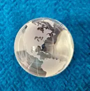 New Clear World Globe Glass Ball Sphere & Display Stand Etched Continents