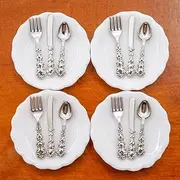 Odoria 1/12 Scale Dolls House Miniature Plates and Cutlery Set Dollhouse Kitchen Accessories, Silver