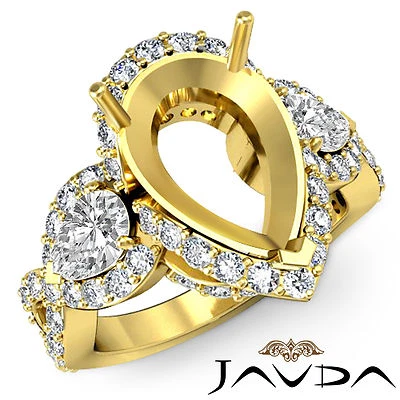 Diamond 3 Stone Anniversary Vintage Ring 14k Yellow Gold Pear Semi Mount 1.4Ct