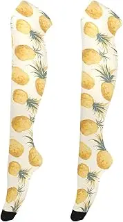 [FRODOTGV] Yellow Pineapples Women High Thigh Socks Fashionable Extra Long Knee High Socks for Ladies Knee-High Stockings, Yellow Pineapples