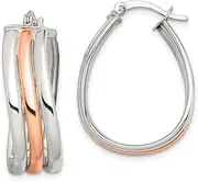 [JewelryWeb] 925 Sterling Silver and Rose Tone Polished Hoop Earrings 28.6x22mm Wide 7.35mm Thick-Hoop Earring for Women